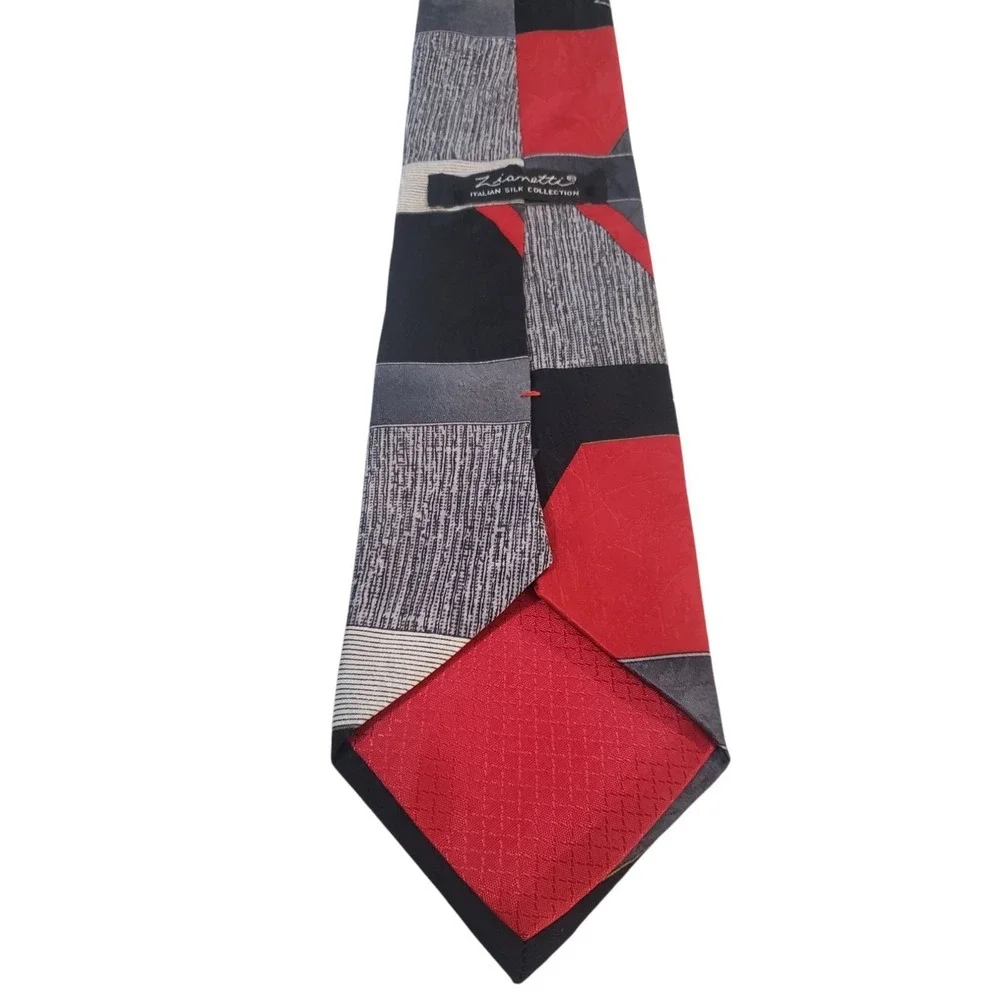 Zionetti Mens Tie Necktie Designer‎ Luxury Black Gray Red Geometric Italian Silk